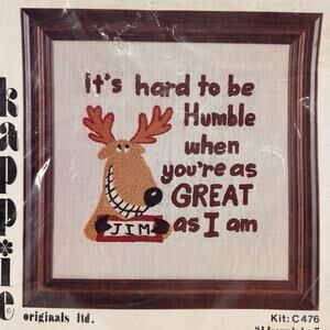 Kappie Needlepoint Kit Hard To Be Humble Moose Man Cave Wall Art 70s Personalize